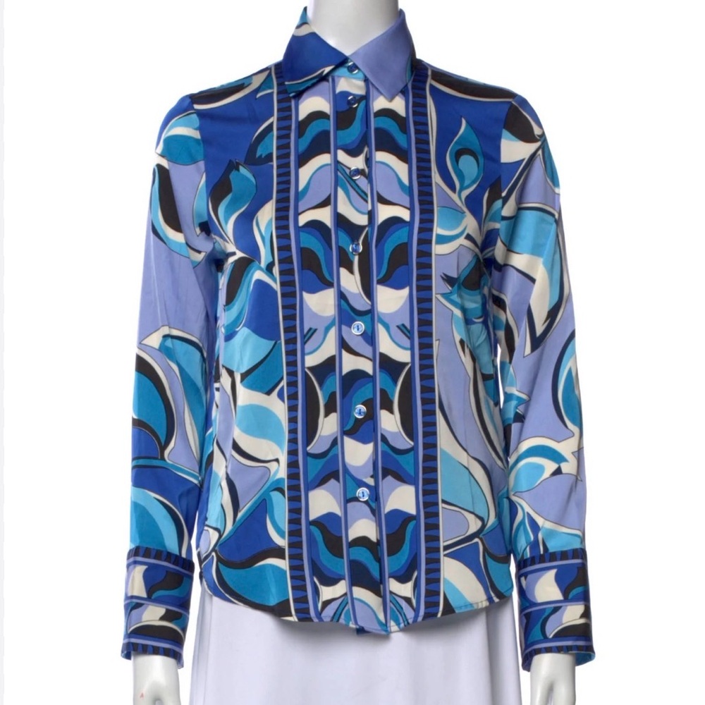 Rachel Zoe Multicolor Blue Abstract Print Button-Down Shirt